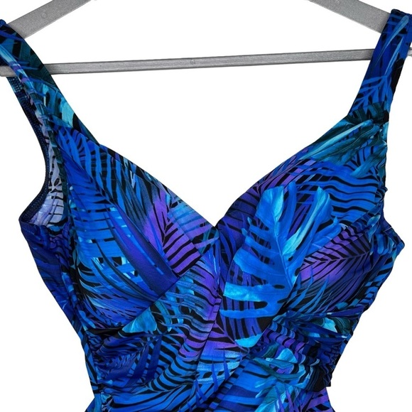 Miraclesuit Royal Palms Blue Swimsuit Size 10 Tropical Floral Print Underwire - Picture 5 of 12